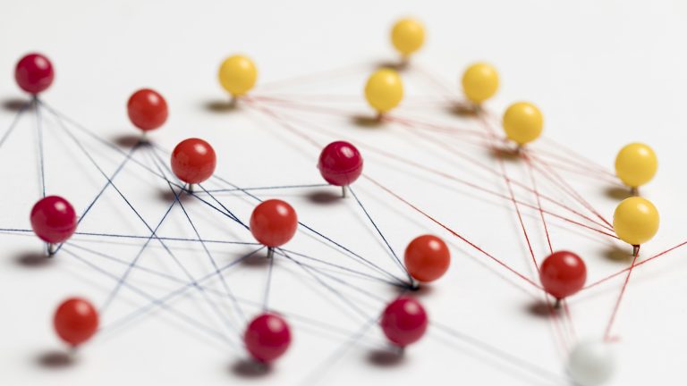 concept communication with red yellow pins